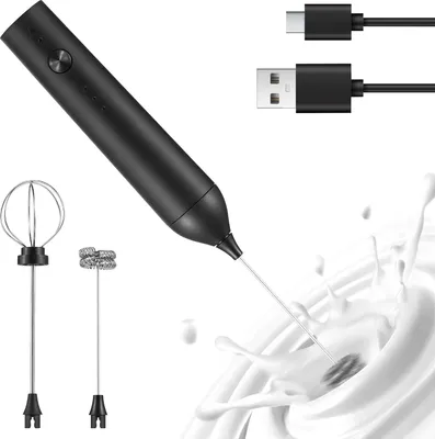Obrázok produktu pre Elektrický napeňovač mlieka Nabíjateľný ručný napeňovač 3 úrovne rýchlosti Nastaviteľná stojatá metlička na kávovú smotanu Vaječný bielok s 2 ks odnímateľných hláv z nehrdzavejúcej ocele