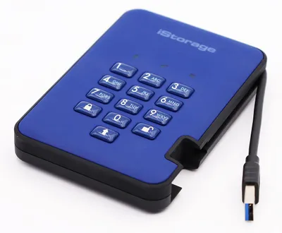 Produktbild von iStorage diskAshur2 256bit blau 256GB externe HDD Festplatte USB-A 3.0