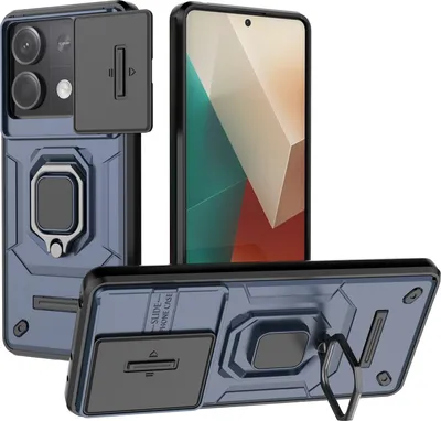 Produktbild von Hülle für Xiaomi Redmi Note 13 5G Dual Layer Handyhülle Schiebe Kamera Schutz und Ringhalter Ständer Blau