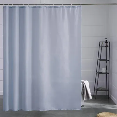 Produktbild von Extra langer Duschvorhang, schimmelresistentes Gewebe für Bad und Dusche, antibakteriell, waschbar, mit 12 Duschringen, grau/blau, extra groß 200x200cm.