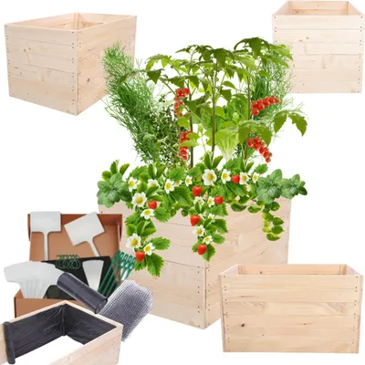 Produktbild von MODO24 Hochbeet Holz, Pflanzkasten, Massivholz, Kiefer, Kräuterbeet, Blumenkasten, Garten, Terrasse, 54x83x60 cm, Natur, ZP06