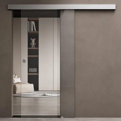 Produktbild von doporro Glasschiebetür AMALFI, ESG Klarglas, 90x205cm, 15mm, Komplettset, Muschelgriff, beidseitig verwendbar, einfache Montage, vor der Wand laufend, 6,5 cm Türgriff Durchmesser, 180 cm Aluminiumschiene