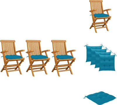 Produktbild von vidaXL Gartenstühle mit Hellblauen Kissen 3 Stk. Massivholz Teak -  Gartenstühle