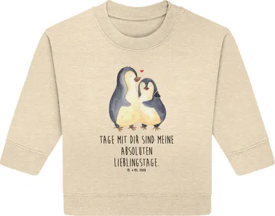 Produktbild von Mr. & Mrs. Panda Organic Baby Pullover Pinguin umarmen 24. - 36. Monat - Natural Raw - Geschenk, Liebe, Hochzeitsgeschenk, Bullover, Hochzeitstag