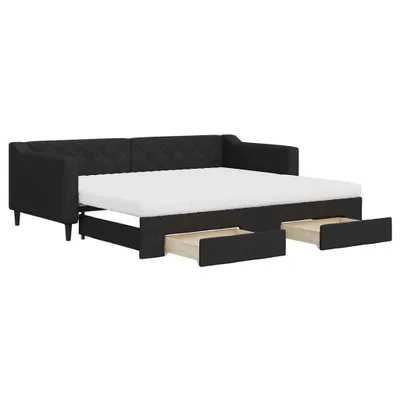 Produktbild von vidaXL Tagesbett Ausziehbar mit Schubladen Schwarz 90x200 cm Stoff