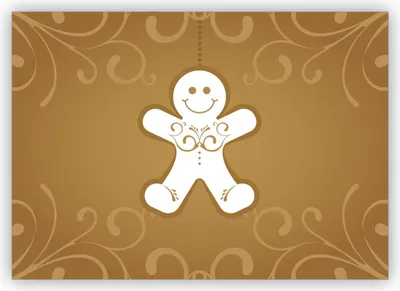 Produktbild von Klassische beige Weihnachtskarte mit süßem Lebkuchen Mann und Ornamenten