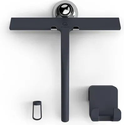 Produktbild von Duschabzieher 23 cm schwarz, silikonbeschichtet, mit Edelstahlhaken und Halterung
