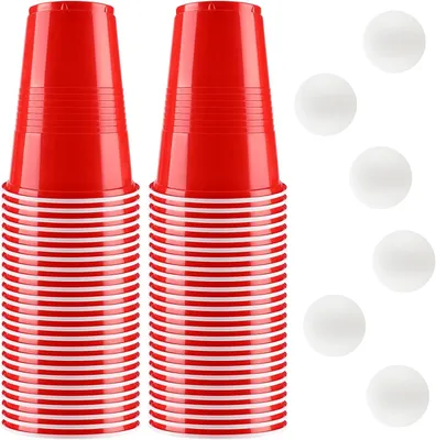Imagen del producto de Conjunto de vasos para fiestas, incluye 50 vasos de 500 ml, 6 pelotas de ping-pong, reutilizables para celebraciones