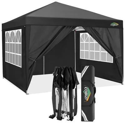 Productafbeelding van Tuinpaviljoen, 3 x 3 meter, inklapbaar, waterdicht, met 4 zijwanden, zwart