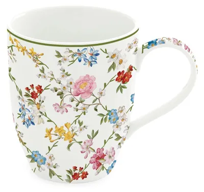 Produktbild von Becher, Tasse GARDEN DREAMS weiß mit bunten Blumen für 350ml Porzellan Easy Life