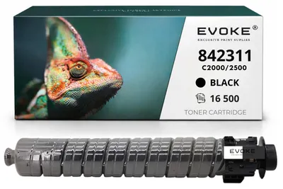 Image de Cartouche de toner compatible Evoke pour l'imprimante Ricoh C2000/2500K, référence 842311, couleur noire, rendement de 16 500 pages, compatible avec les modèles IM C2000 et C2000A