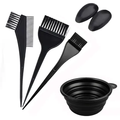 Immagine prodotto di Pennello per colorazione capelli con ciotola - Set da 6 pezzi - Nero - Per uso domestico e salone