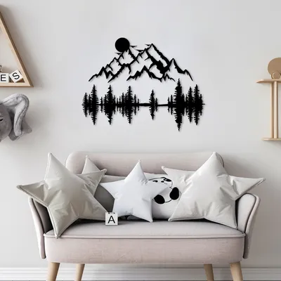Produktbild von Wallity, Nature And Mountain - 13, Dekoratives Wandaccessoire aus Metall, 100 % METALL, Schwarz, 59 x 25 cm