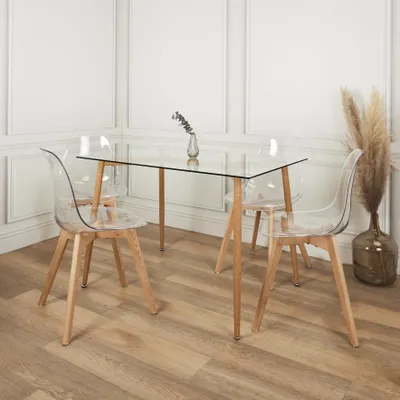 Produktbild von Glastisch mit Beinen aus Metall in Holzoptik, 75 x 115 cm