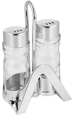 Produktbild von Salzstreuer Pfefferstreuer Gewürzstreuer Set 2 teilig aus Glas mit Ständer und Serviettenhalter