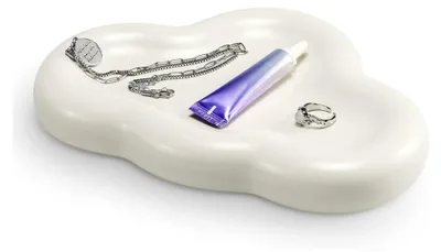 Produktbild von Tablett für Schmuck und Make-Up aus Steingut - 24 x 16,5 x 3 cm - Deko Tray für Schminktisch - Organizer für Badezimmer - Keramik - Wolkenform