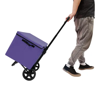 Zdjęcie produktu dla 64L Wózek sklepowy 55*36cm Składany wózek ręczny z kółkami Wózek sklepowy Wózek transportowy Fioletowy