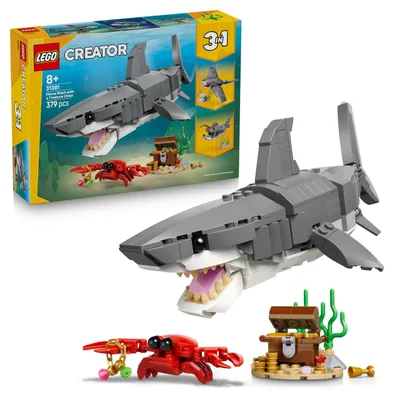 Produktbild von LEGO Creator 3-in-1-Set Wilder Hai mit Schatztruhe - Kreatives Spielzeug & Konstruktionsspielzeug - Meerestiere Bauset mit Hai Figur - Geschenk