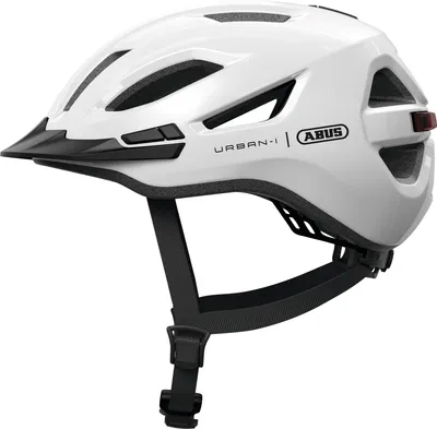 Immagine prodotto di ABUS Urban-I 4.0 city helmet - casco da bici con luce posteriore ricaricabile, 2 modalità di illuminazione, visiera, apertura a codino e chiusura magnetica - per adolescenti, donne e uomini - taglia XL, bianco