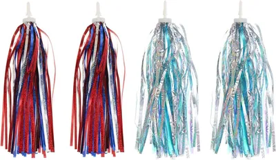 Productafbeelding van Fietsstreamers - Stuurkwastjes Decoratie - Fiets Versieren - Eenvoudige Installatie - 25 cm Lengte - Zilver Rood Blauw
