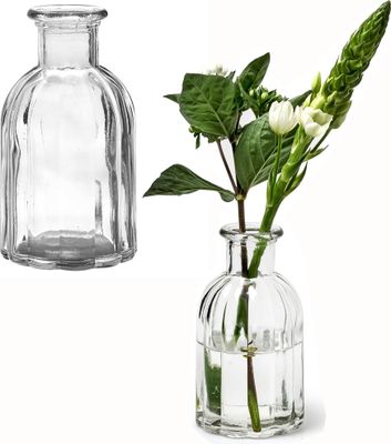 6 x Vasen aus Glas in geriffelter Optik H 13,5 cm Glasvasen Blumenvasen Väschen Glas Vasen Deko Vasen