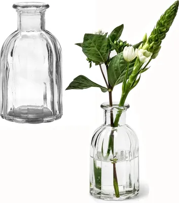 Produktbild von 6 x Vasen aus Glas in geriffelter Optik H 13,5 cm Glasvasen Blumenvasen Väschen Glas Vasen Deko Vasen