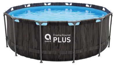 Produktbild von Avenli Frame Plus Pool 366 x 100 cm, Aufstellpool rund, Stahlrahmenpool ohne Pumpe, dunkle Holzoptik
