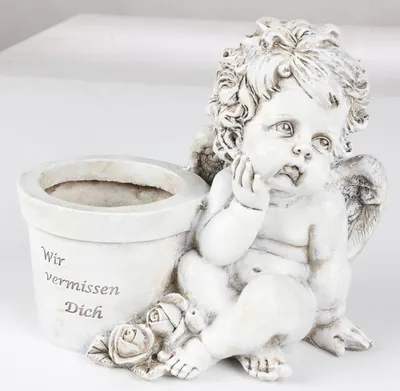 Image de Pierre tombale Ange Pot de fleurs 20cm Décorations funéraires Pierre commémorative Pot de fleurs Statue