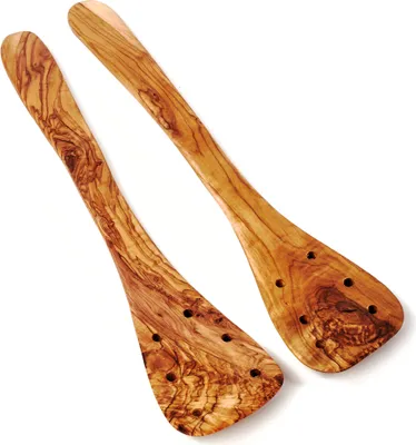 Produktbild von 2er Set Pfannenwender aus Olivenholz mit Löchern 35 cm