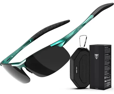 Imagen del producto de Gafas de sol para hombre, polarizadas, con montura de metal, aleación de aluminio y magnesio, ultraligeras, con montura azul claro y lentes grises
