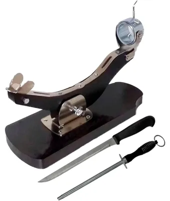 Schinkenhalterung Edelstahl, schwenkbar, mit Messer & Schleifer