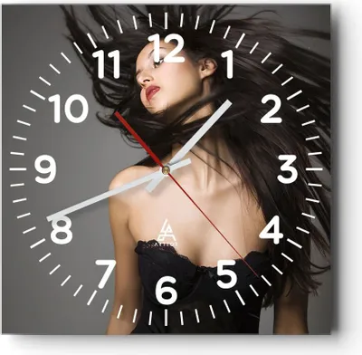 Produktbild von Wanduhr - Quadrat - Glasuhr - Schönheit Mode Modell posieren - 40x40cm - Schleichendes Uhrwerk - Lautlos - zum Aufhängen bereit - Dekoration Modern - Wanddekoration aus Glas - C4AC40x40-2128