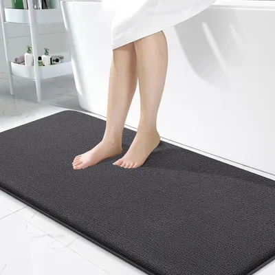 Image de Tapis de douche - 60 x 120 cm - Mousse à mémoire de forme - Antidérapant - Lavable en machine - Gris foncé