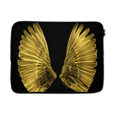 Produktbild von MuchoWow® Laptop Hülle 15 Zoll Goldene Flügel auf schwarzem Hintergrund Laptoptasche - Laptoptasche - Sleeve - Rundum-Schutz