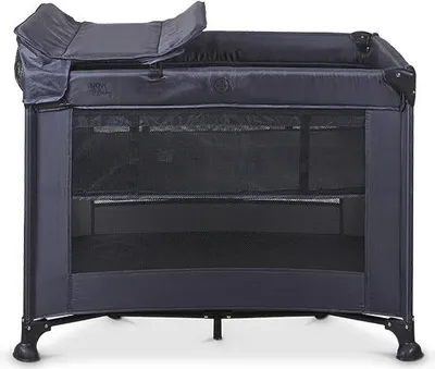 Produktbild von Novi Liv Campingbett/Laufgitter – 80 x 100 cm – ab der Geburt – zusammenklappbar – Wickelauflage – Bodenverhöher – inkl. Transporttasche – Dunkelgrau/Schwarz (Netzgewebe)