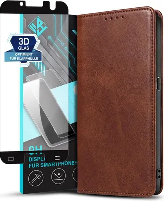 Produktbild von Handyhülle für Samsung Galaxy S7 mit 9H Displayglas Kunstleder Flip Cover Hülle Handytasche Case Kartenfach Farbe: Dunkelbraun