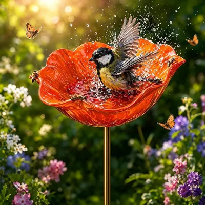 Produktbild von Vogeltränke Bienentränke Hängend Blume Garten Deko Winterfest Orange