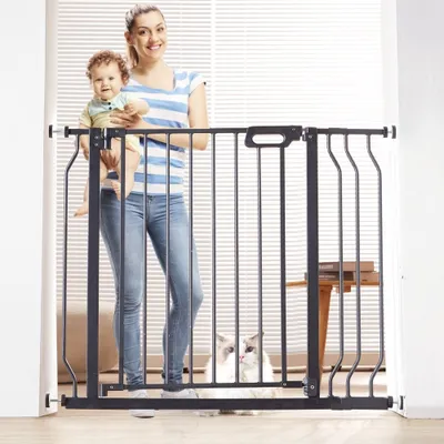 Immagine prodotto di Cancelletto di sicurezza per porta, cancelletto di sbarramento, cancelletto per scale - Cancelletto per bambini per larghezza 749-990 mm - Cancelletto per animali domestici, cancelletto per scale - Girevole su entrambi i lati 762 mm di altezza - Cancelletto per bambini nero senza foratura