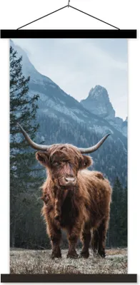 Produktbild von MuchoWow® Textilposter Schottische Hochlandrind - Tiere - Landschaft 60x120 cm mit schwarzem Rahmen - Magnete