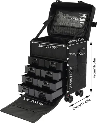 Produktbild von Kosmetikkoffer – Schminkwagen – Für den professionellen Gebrauch – Abnehmbare Räder – 38x29x42 cm – Schwarz