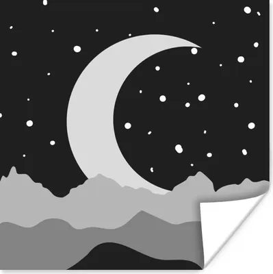 Produktbild von MuchoWow® Poster Nacht - Mond - Schwarz - Weiß 100x100 cm - Babyzimmer