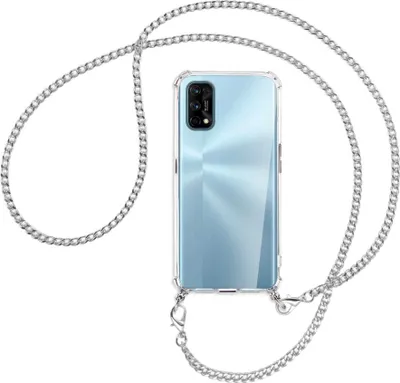 Produktbild von Handykette Backcover-Schutzhülle mit Band (Metall silberfarben) für Realme 7 Pro - silberfarbene Kette