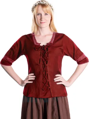 Produktbild von Mittelalter Kurzarmbluse mit Spitze rot Größe: L