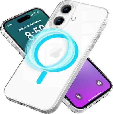 Produktbild von NALIA Neon-Ring Case für iPhone 16 – MagSafe Kompatibel & Nachleuchtend – NIGHT-GLOW (Transparent & Anti-Gelb) – Marke aus Berlin – Blau