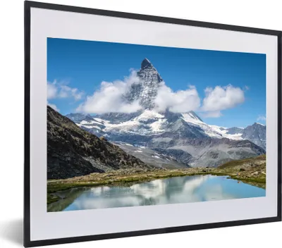 Produktbild von MuchoWow® MuchoWow® Gerahmtes Poster Schweizer Matterhorn am Nachmittag neben dem Riffelsee in Zermatt 60x40 cm - Poster mit zchwarzem Bilderrahmen - Schlafzimmer - Plakat in Rahmen - Drucken