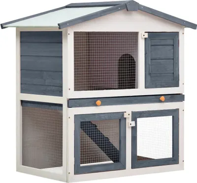 Image de vidaXL Clapier à lapins 3 portes Gris Bois