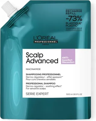 A refill pouch of L'Oréal Professionnel Scalp Advanced Shampoo.