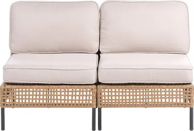 Zdjęcie produktu dla BELIANI Sofa ogrodowa jasnobeżowa technorattan 2-osobowa metalowa rama poduchy na oparcie siedzisko styl nowoczesny do ogrodu na patio taras