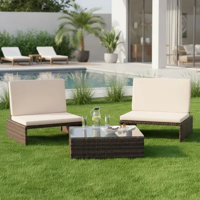Produktbild von Polyrattan Lounge Set 2 Sessel & Tisch Braun wetterfest Gartengarnitur