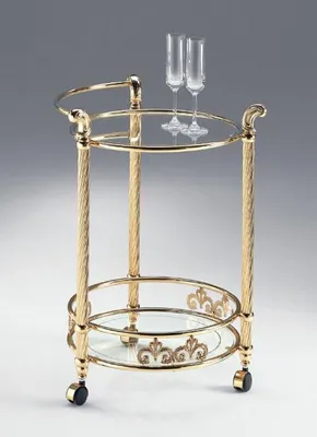 Produktbild von Casa Padrino Luxus Servierwagen Messing / Schwarz 50 x 55 x H. 71 cm - Runder Messing Trolley mit Glasplatten - Hotel & Restaurant Accessoires - Luxus Qualität - Italy
